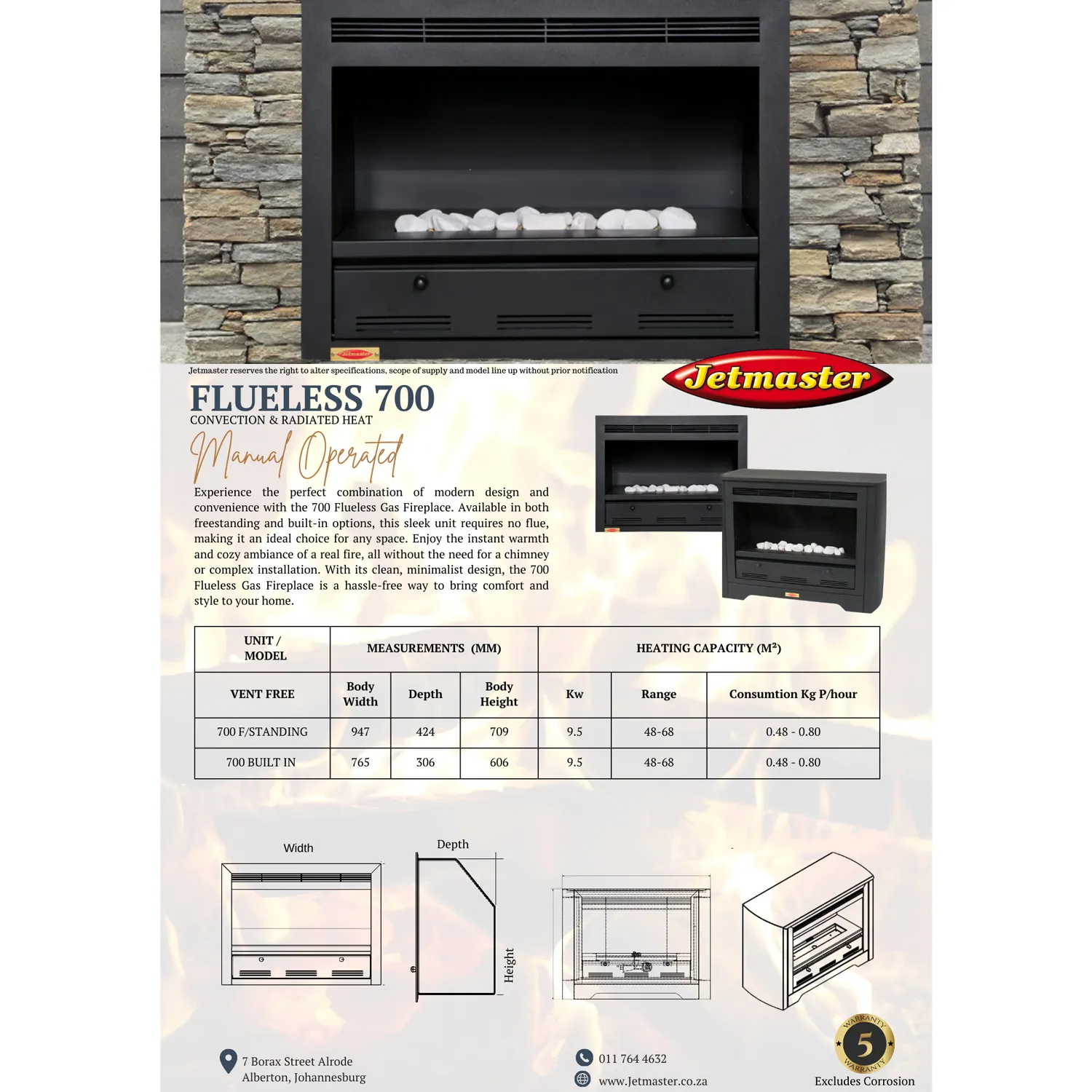 Vent Free Flueless 700 Freestanding Gas Fireplace - Image 2